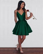 A-Line Short Formal Prom Dresses Dark Green Homecoming Dresses