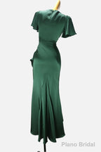 A-line Short Sleeves Silk Like Satin V-neck Ruffles Asymmetrical Bridesmaid Dress