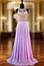 A-line Sleeveless Beaded Crystals Backless Lilac Chiffon Formal Prom Dresses