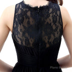 A Line Sleeveless Lace Chiffon Long Black Prom Dresses