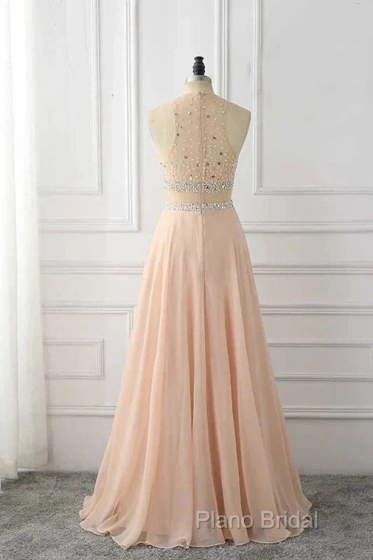 A Line Sleeveless Rhinestone Chiffon Long Formal Prom Dresses Floor Length Sparkly Secondary image