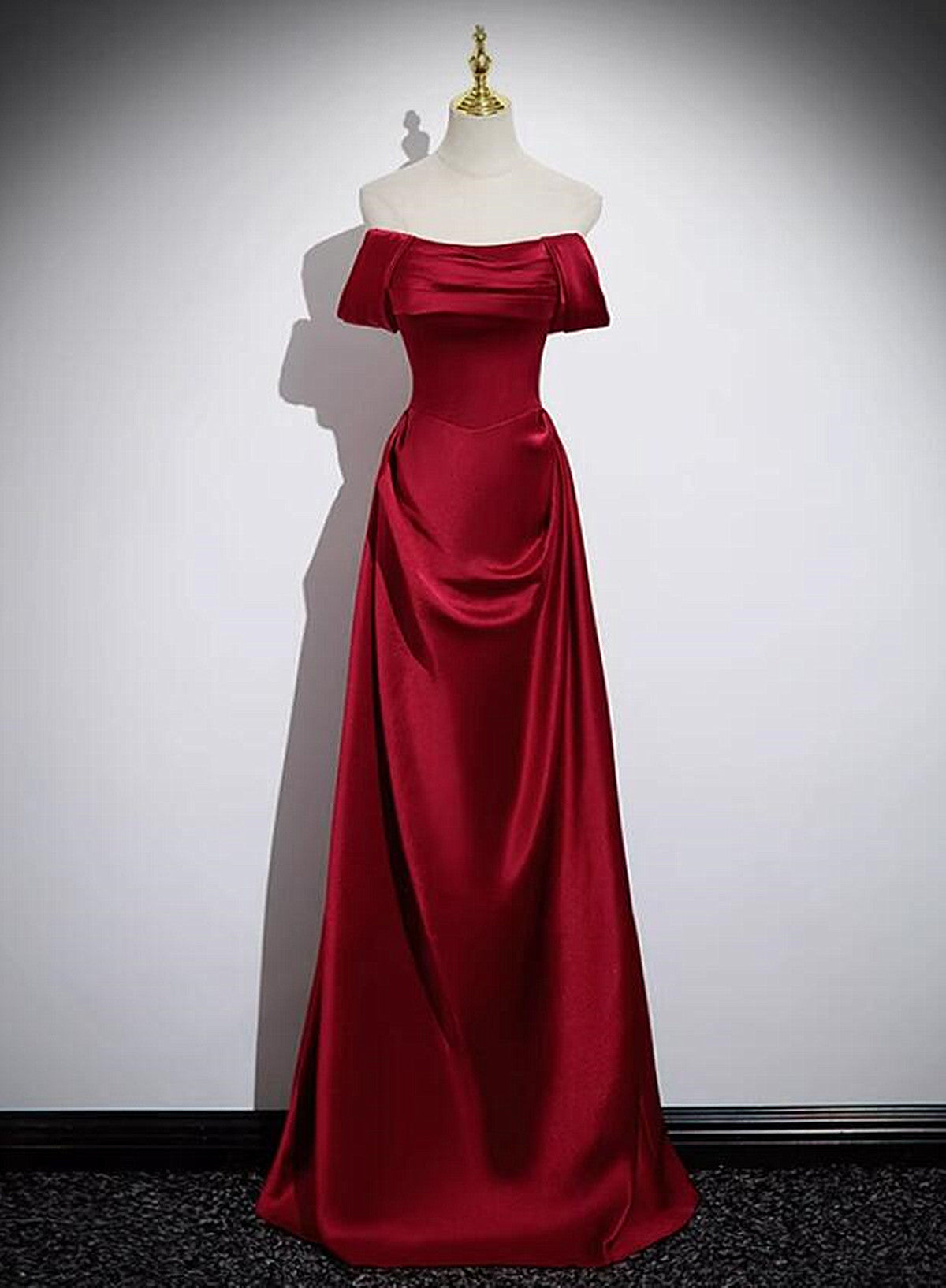 A-Line Sleeveless Wine Red Satin Formal Evening Dresses, Wine Red Long Formal Prom Dresses