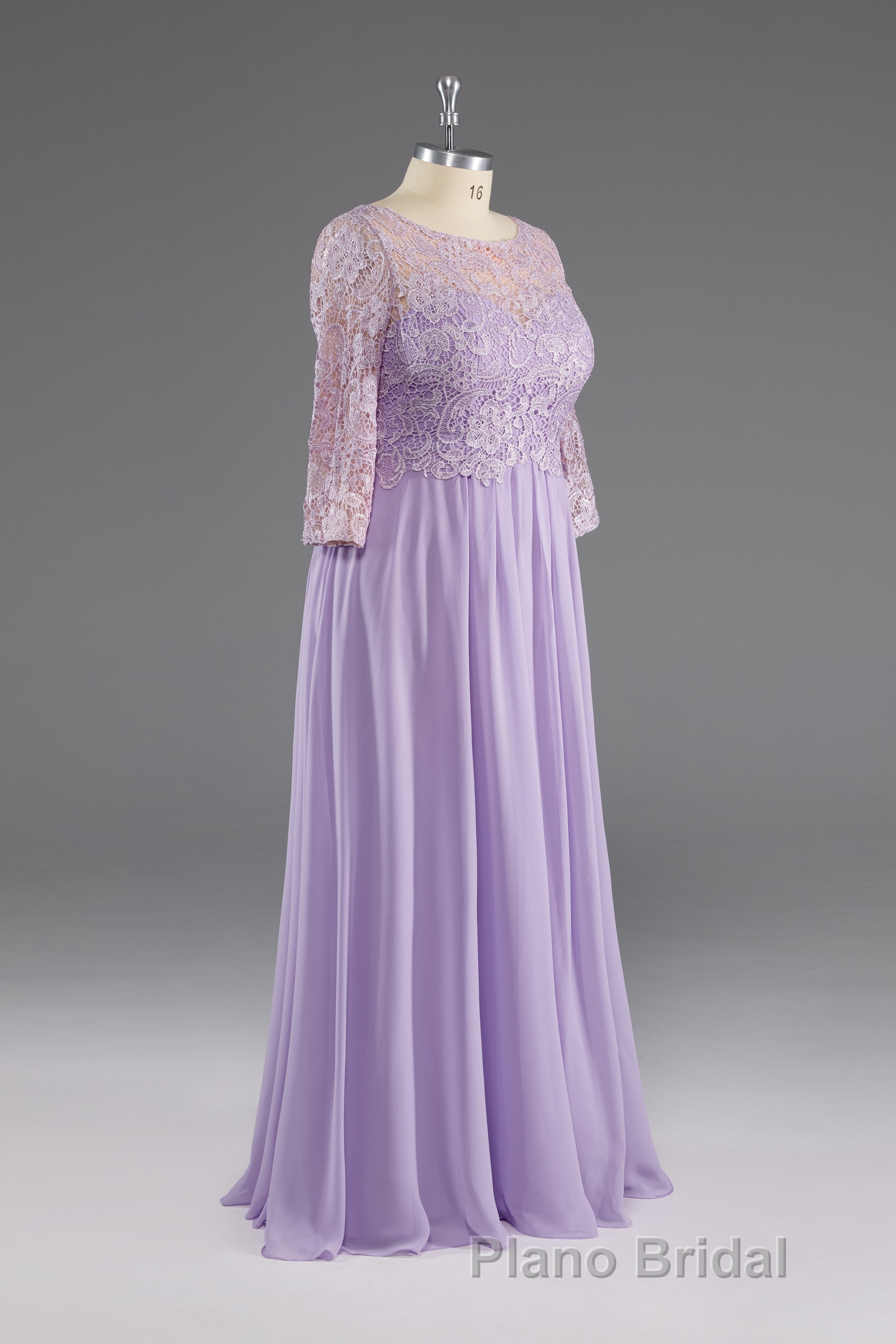 Lilac A-Line 3/4 Sleeves Scoop Lace Formal Prom Dresses Secondary image