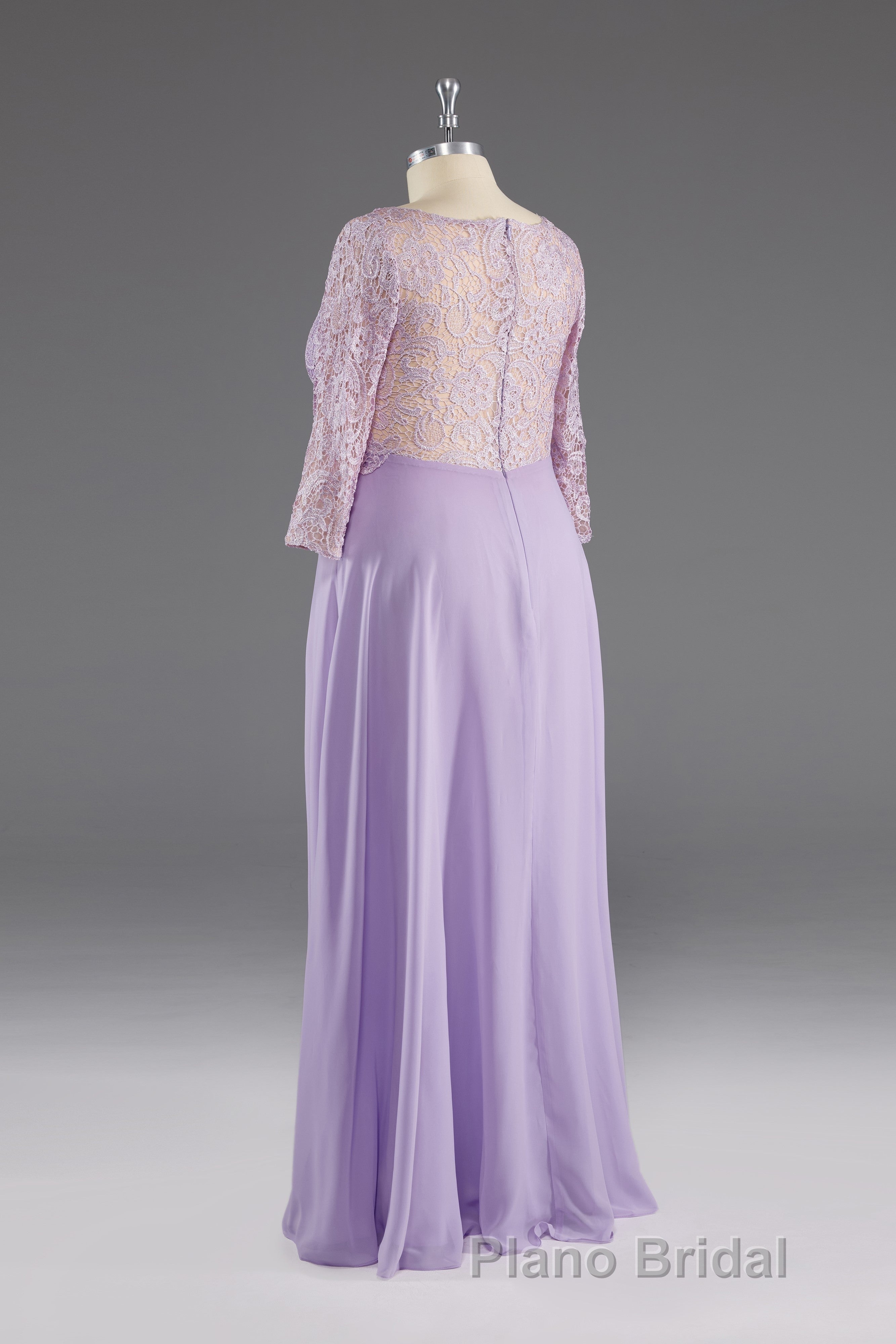 Lilac A-Line 3/4 Sleeves Scoop Lace Formal Prom Dresses