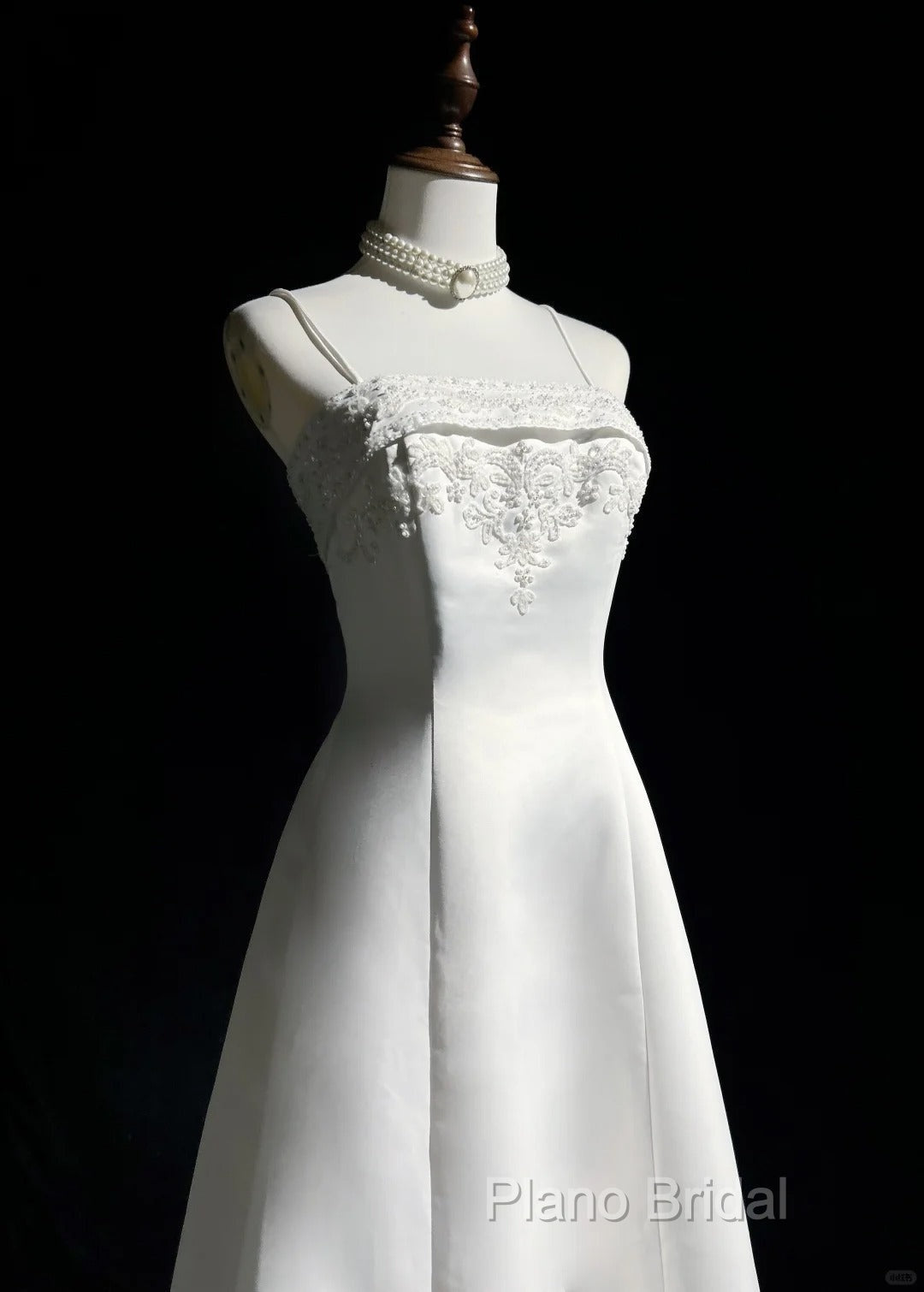 A-Line Spaghetti Strap Beaded Satin Long Formal Prom Dresses White Wedding Dresses Graduation Formal Prom Dresses Secondary image