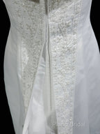 A-Line Spaghetti Strap Beaded Satin Long Formal Prom Dresses White Wedding Dresses Graduation Formal Prom Dresses
