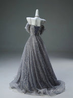 A-Line Spaghetti Strap Mesh Sequin Long Formal Prom Dresses Graduation Formal Prom Adult Ceremony Dresses