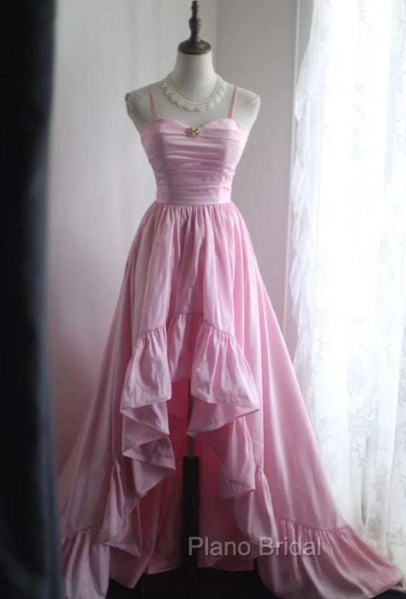 A-Line Spaghetti Strap Satin Long Wedding Dresses Birthday Quinceanera Dresses Formal Prom Dresses