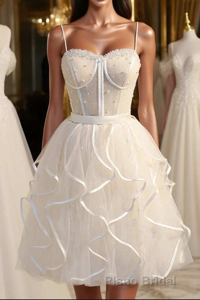 A-Line Spaghetti Strap Tulle Short Homecoming Dresses Main image