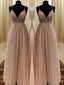 A-line Spaghetti Straps Beading Floor-Length Tulle Dress