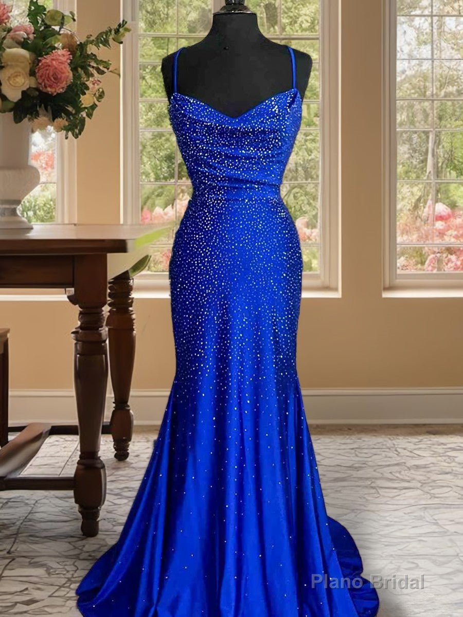 A-line Spaghetti Straps Beading Sweep Train Silk Like Satin Dress Main image