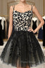A Line Spaghetti Straps Black Homecoming Dresses Short Formal Prom Dresses with Appliques
