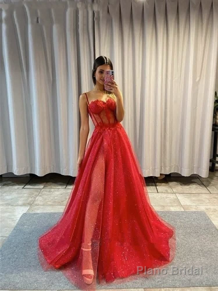 A-line Spaghetti Straps Glitter Tulle Prom Dress Secondary image