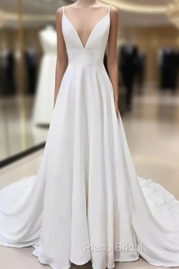 A-line Spaghetti Straps Lace Appliques Simple Wedding Dresses Main image