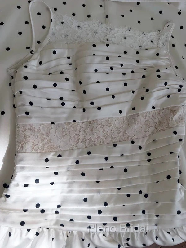 A Line Spaghetti Straps Polka Dots Lace Chiffon Formal Prom Dresses Formal Dresses