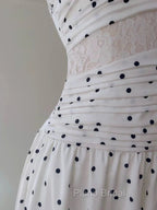 A Line Spaghetti Straps Polka Dots Lace Chiffon Formal Prom Dresses Formal Dresses