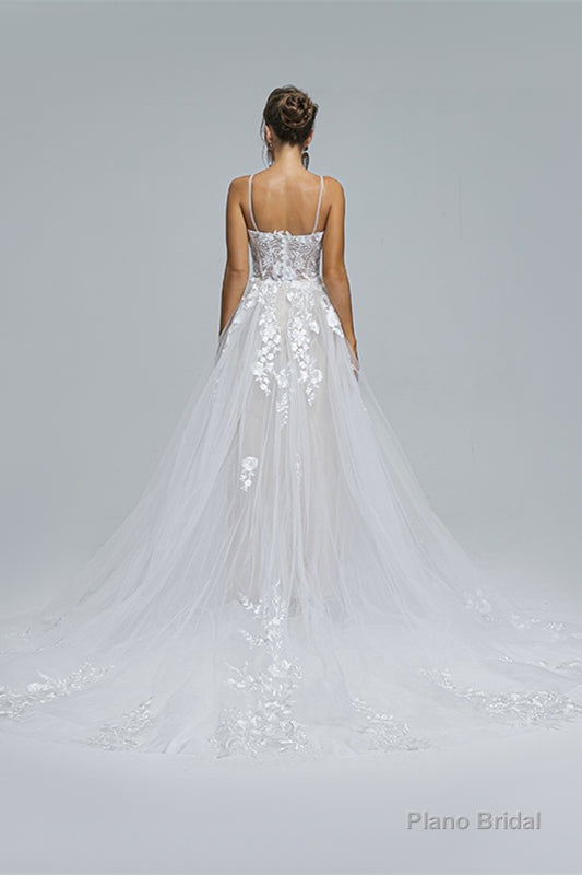 A-Line Spaghetti Straps Tulle Decal Long Wedding Dresses Secondary image