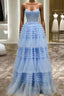 A-Line Spaghetti Straps Tulle Long Formal Prom Dresses