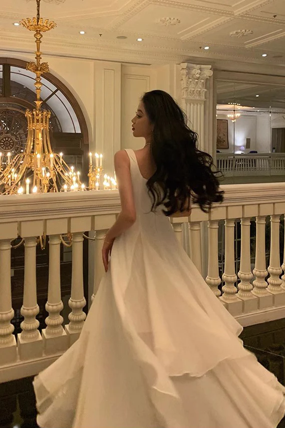 A Line Square Neck Formal Prom Dresses, Ankle Length Birthday Outfits