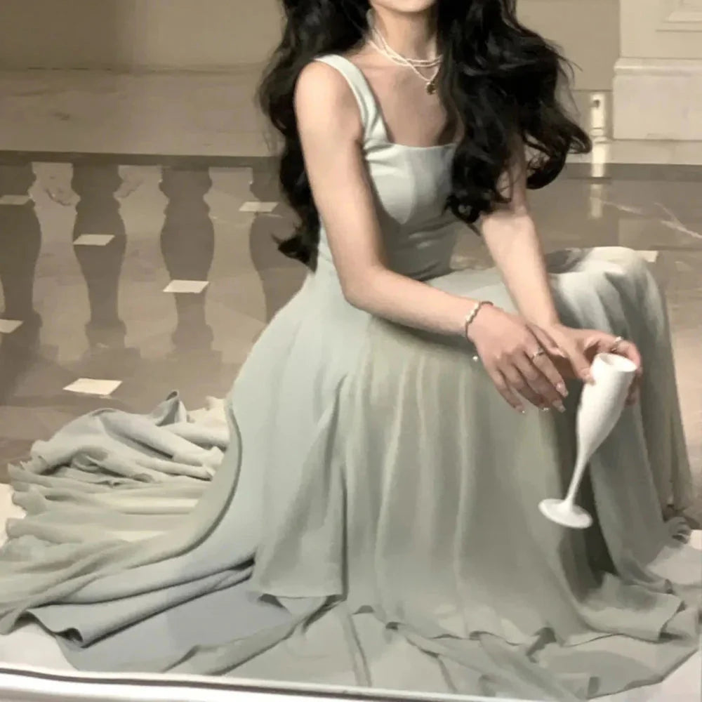 A Line Square Neck Formal Prom Dresses Elegant Prom Gown