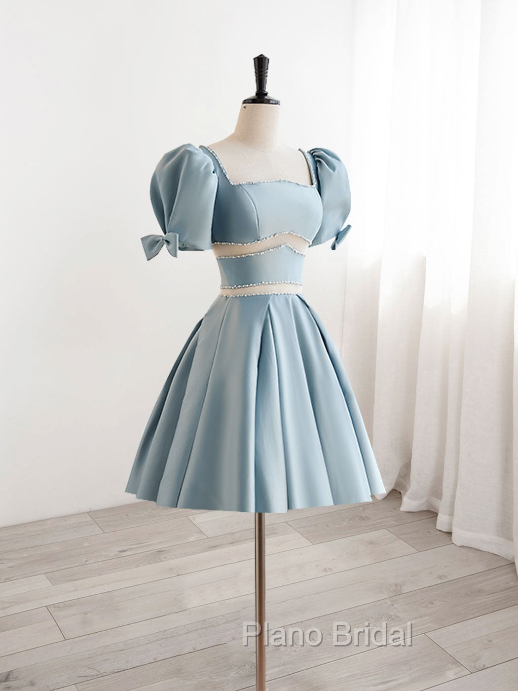 A-Line Square Neckline Blue Short Formal Prom Dresses, Cute Blue Homecoming Dresses Secondary image