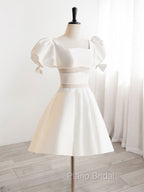 A-Line Square Neckline Ivory Short Formal Prom Dresses, Cute  lvory Homecoming Dresses