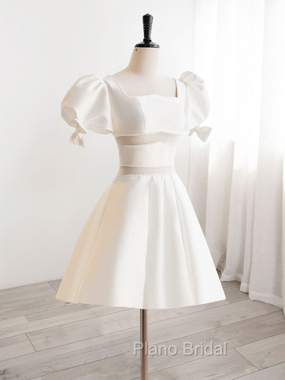 A-Line Square Neckline Ivory Short Formal Prom Dresses, Cute  lvory Homecoming Dresses Secondary image