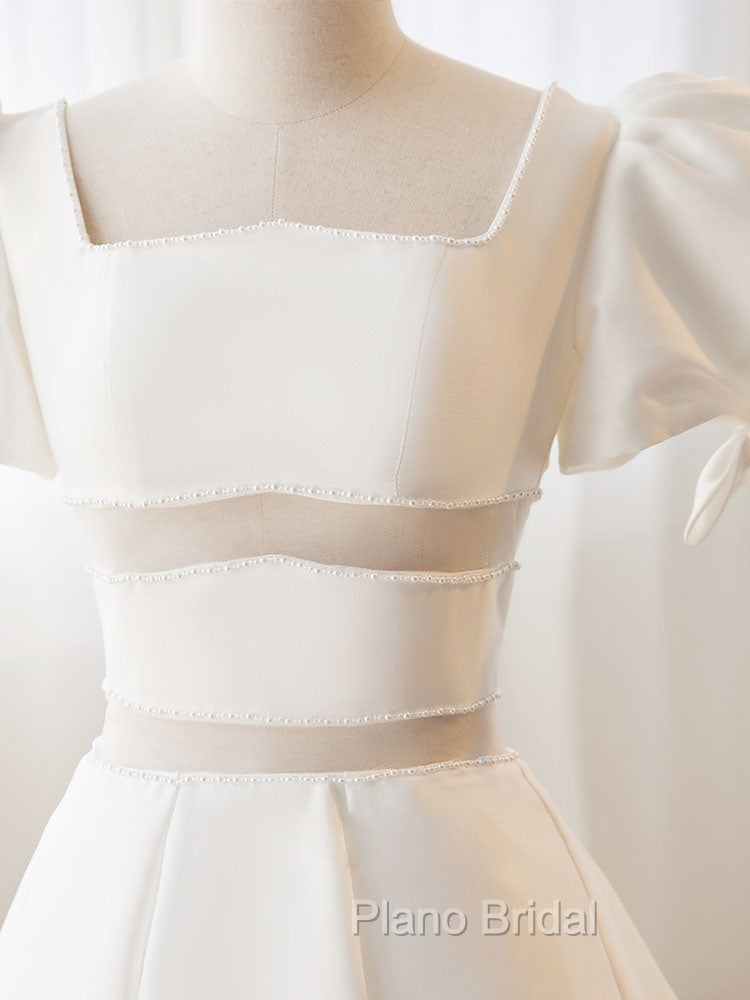A-Line Square Neckline Ivory Short Formal Prom Dresses, Cute  lvory Homecoming Dresses