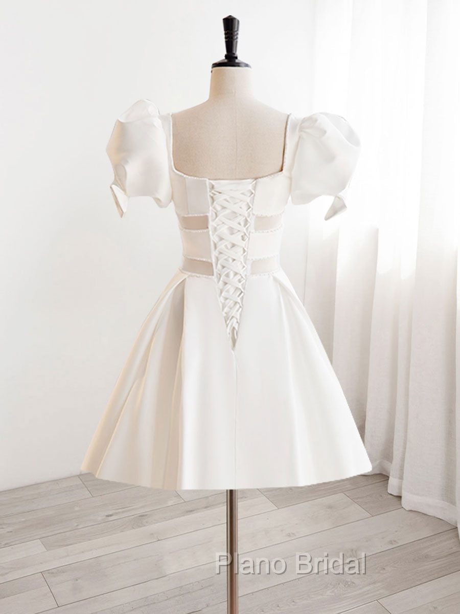 A-Line Square Neckline Ivory Short Formal Prom Dresses, Cute  lvory Homecoming Dresses