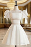A-Line Square Neckline Ivory Short Formal Prom Dresses, Cute  lvory Homecoming Dresses