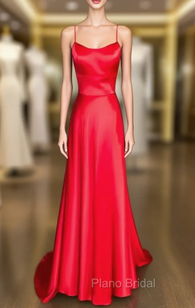 A-line Square Neckline Spaghetti Straps Charmeuse Formal Prom Dresses