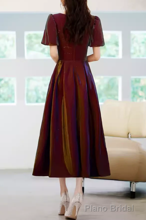 A Line Square Party Dress Knee Length Burgundy Prom Dress Secondary image