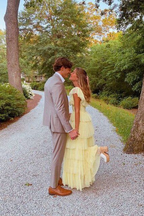A-Line Square Yellow Tiered Long Formal Prom Dresses Princess Tulle Formal Evening Dresses