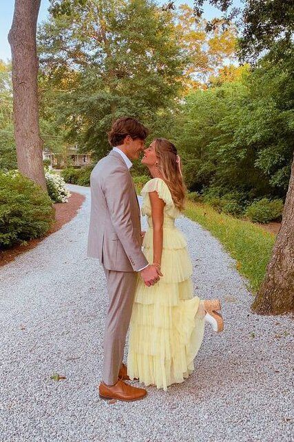 A-Line Square Yellow Tiered Long Formal Prom Dresses Princess Tulle Formal Evening Dresses