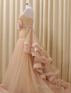 A-Line Stomacher Tiered Wedding Dresses Court Train With Appliques