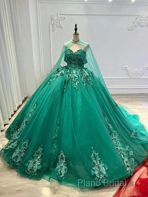 A-Line Strapless Applique Wedding Dresses With Cloak