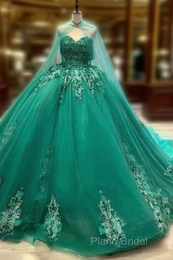 A-Line Strapless Applique Wedding Dresses With Cloak