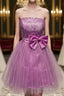 A-Line Strapless Appliques Bowknot Short Homecoming Dresses Party Dresses