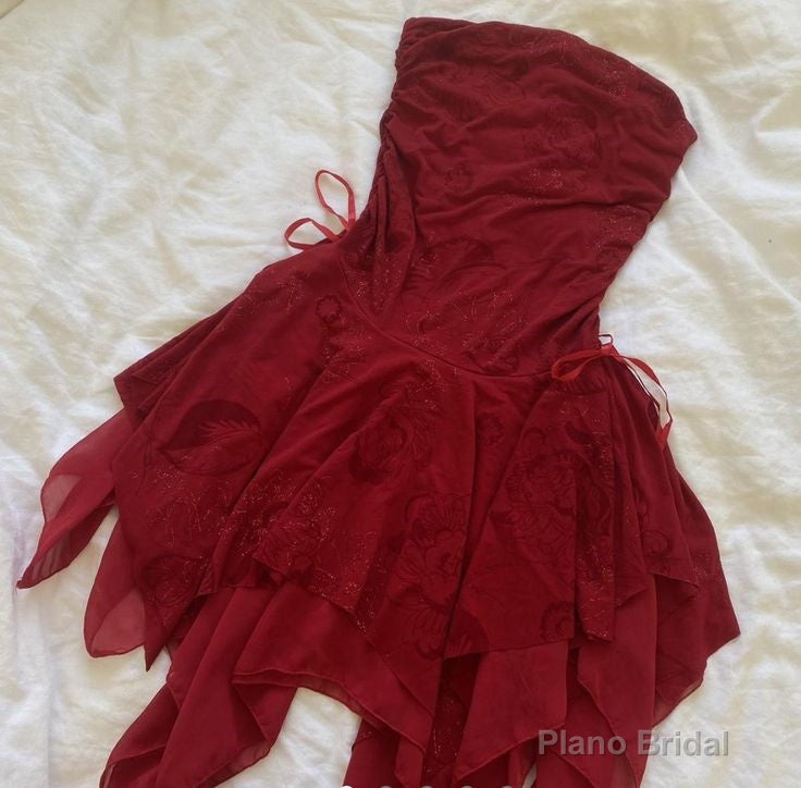 a line Strapless Chiffon Burgundy Homecoming Dresses Short Party Dress Main image