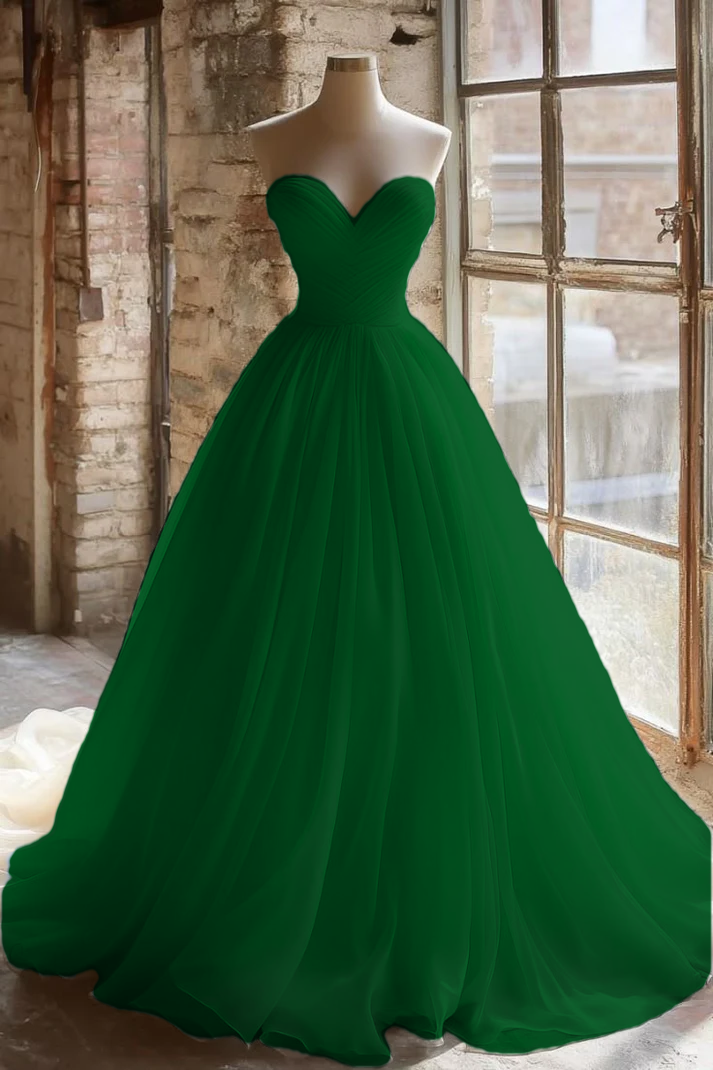 A Line Strapless Unique Long Wedding Dresses Formal Evening Party Dresses