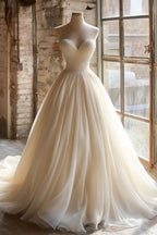 A Line Strapless Unique Long Wedding Dresses Formal Evening Party Dresses