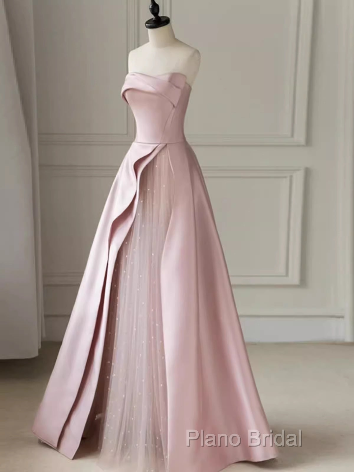 A Line Strapless Pink Party Dresses Long Satin Formal Prom Dresses Secondary image