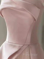 A Line Strapless Pink Party Dresses Long Satin Formal Prom Dresses