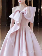 A Line Strapless Pink Satin Long Formal Prom Dresses Party Dresses