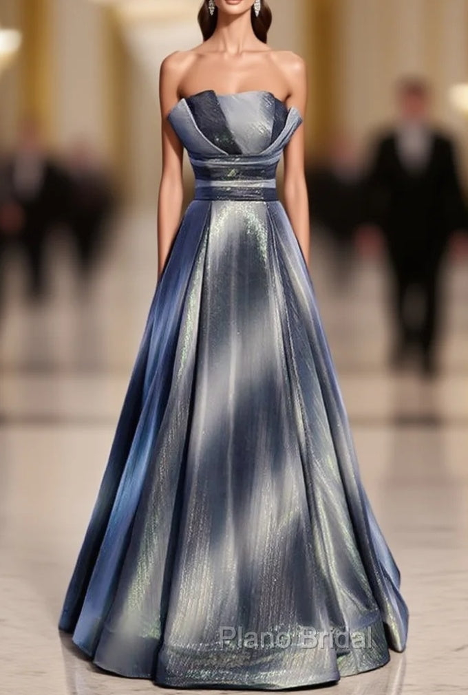 A-Line Strapless Pleats Sleeveless Formal Prom Dresses