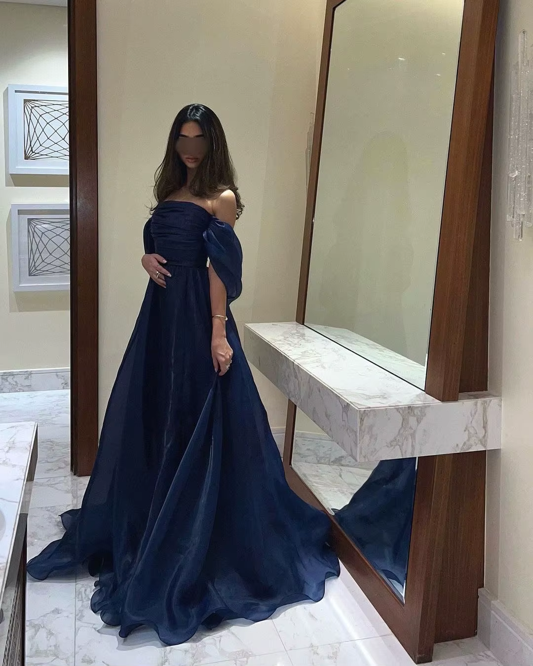 A Line Strapless Royal Blue Long Formal Prom Dresses With Straps