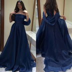 A Line Strapless Royal Blue Long Formal Prom Dresses With Straps
