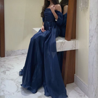 A Line Strapless Royal Blue Long Formal Prom Dresses With Straps