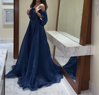 A Line Strapless Royal Blue Long Formal Prom Dresses With Straps
