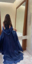 A Line Strapless Royal Blue Long Formal Prom Dresses With Straps